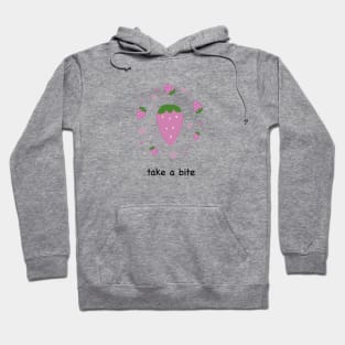 Cute strawberry and hearts with take a bite text Hoodie